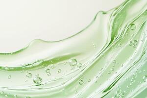 A detailed closeup of a vibrant green cosmetic serum highlighting its delightful bubbles and its refreshingly smooth texture, making it perfect for skincare routines and overall wellness benefits photo