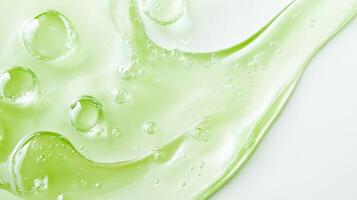 This is a macro view of a lush green serum, showcasing its unique texture and enticing bubbles, making it an ideal choice for skincare products that emphasize the importance of natural ingredients photo