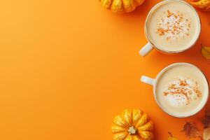 Indulge in cozy pumpkin latte, a perfect autumn treat. Enjoy rich flavors topped with warm spices, ideal for fall gatherings photo