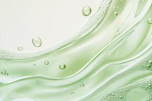 This macro shot shows a vibrant green serum with tiny bubbles, highlighting freshness and essential natural ingredients for skincare, where purity meets luxury in a lightweight, hydrating formula photo