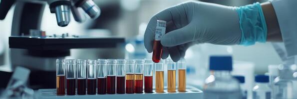 The image shows a hemoglobin typing test crucial for thalassemia diagnosis, featuring organized blood samples in a sterile lab, highlighting the importance of precision for reliable results photo