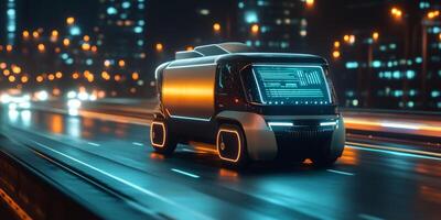 Introducing a selfdriving van for package deliveries, using advanced GPS tracking to enhance urban logistics with improved efficiency and cuttingedge solutions to modern challenges photo