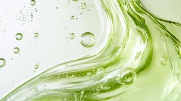This vibrant green serum presents a fresh and organic texture that effectively highlights bubbles and liquid elements, showcasing remarkable skincare innovation that is both exciting and effective photo