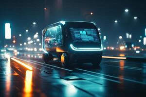 Explore the future of package delivery with a selfdriving van, offering realtime tracking via a smartphone app in urban environments photo