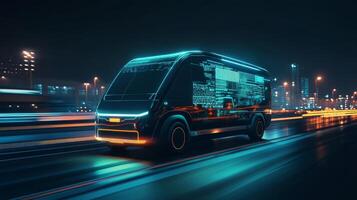 This advanced selfdriving van will revolutionize urban logistics by efficiently delivering packages via a smartphone app that tracks GPS locations in realtime, ensuring fast and reliable service photo