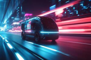 Explore the future of delivery with selfdriving vans that navigate city streets for efficient package delivery, easily tracked via a smartphone app for added convenience and connectivity photo