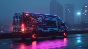 Discover the future of package delivery with an advanced autonomous van featuring GPS technology and a userfriendly app, optimizing deliveries in busy urban areas for smarter logistics photo