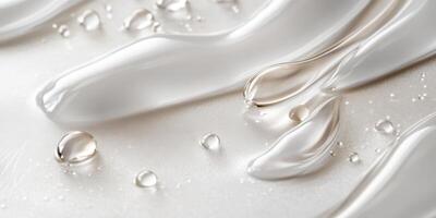 A closeup shot of a smooth, glossy liquid adorned with delicate droplets, perfect for beauty and skincare themes photo