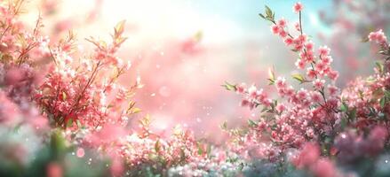 A vibrant spring scene with lively pink flowers evokes tranquility and warmth, creating a perfect backdrop for creative projects and serving as a valuable source of artistic inspiration photo