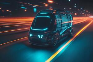 Introducing a selfdriving van for efficient urban package delivery, integrated with a userfriendly app to track GPS location in realtime, revolutionizing logistics and delivery systems photo