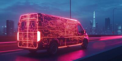 This advanced selfdriving van uses cuttingedge technology for efficient urban package delivery and offers convenient tracking via a userfriendly smartphone app to enhance the experience photo