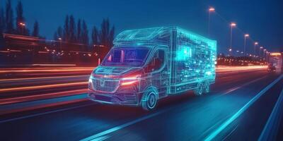Discover the innovative selfdriving delivery van for seamless package transport in the city, coordinated by a userfriendly smartphone app, enhancing convenience for the whole community photo