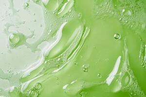 This image shows a closeup of a vibrant green serum with a bubbly texture, highlighting its natural properties, making it great for skincare routines to enhance health and appearance photo