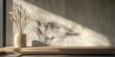A calming, zeninspired interior featuring neutral warm tones, soft shadows, and minimalist dcor for a tranquil ambiance photo