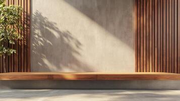 Envision a Zeninspired space with warm neutral tones and wooden accents, integrating natural elements for a serene haven ideal for meditation, relaxation, and enhancing wellbeing and mindfulness photo