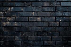 A closeup image of a textured black brick wall reveals a minimalistic and abstract design, featuring intricate patterns and deep shadows that enhance its visual appeal and impact photo