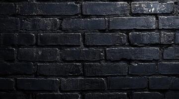 A closeup of a textured black brick wall reveals an intriguing abstract pattern with minimalistic elements, creating a captivating dark monochrome aesthetic that invites exploration photo