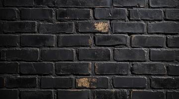 This closeup image features a textured black brick wall with intriguing highlights, making it ideal for minimalistic backgrounds in graphic design, photography, and interior decor photo