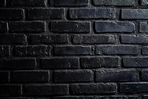 This image shows a detailed closeup of a dark brick wall, highlighting a unique texture and minimalistic design within a striking monochromatic color scheme, creating an interesting visual effect photo