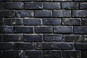 A stunning closeup view of a dark brick wall, capturing its unique and intricate texture and visual pattern, making it an ideal choice for architectural photography and striking abstract backgrounds photo