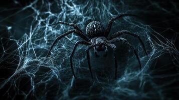 Mysterious spider weaving a web, creating a sinister scene photo