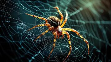 Mysterious spider weaving a web, creating a sinister scene photo