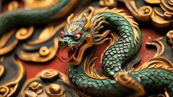 Beautifully crafted green snake with gold details and red tongue, marking the 2025 Chinese zodiac. photo