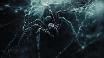 Mysterious spider weaving a web, creating a sinister scene photo