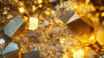Polished pyrite crystals with metallic luster photo