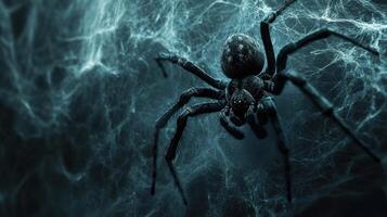 Mysterious spider weaving a web, creating a sinister scene photo