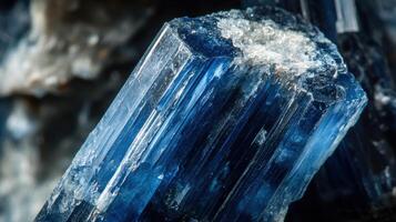 Close-up of kyanite with rich blue hues and unique striated patterns. photo