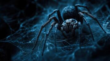 Mysterious spider weaving a web, creating a sinister scene photo