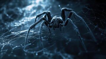 Mysterious spider weaving a web, creating a sinister scene photo
