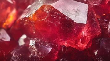 Polished garnet gemstone with deep red hues and sharp crystal edges. photo