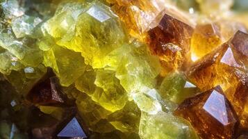 Close-up of sphene crystal, showcasing its rich yellow tones and intricate geometric facets. photo