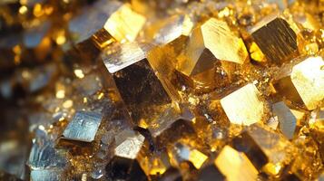 Polished pyrite crystals with metallic luster photo