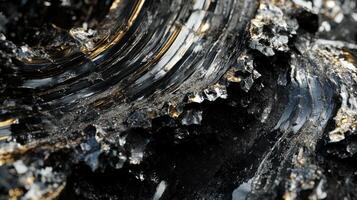 Polished tektite with a dark, glossy finish, displayed in a close-up shot that emphasizes its natural texture and reflective properties. photo