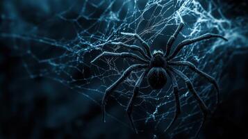 Mysterious spider weaving a web, creating a sinister scene photo