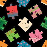 Round abstract comic faces with different emotions. Seamless background with colorful characters. Flat design. Ideal for printing, paper, fabric. vector