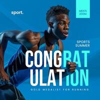 Blue Minimalist Congratulation Gold Medal Instagram Post template