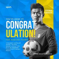 Blue Yellow Minimalist Congratulation Soccer Teams Instagram Post template