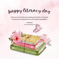 Pink Watercolor Literacy Day Instagram Post template