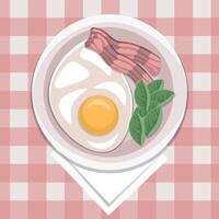 Fried egg with spinach and bacon vector