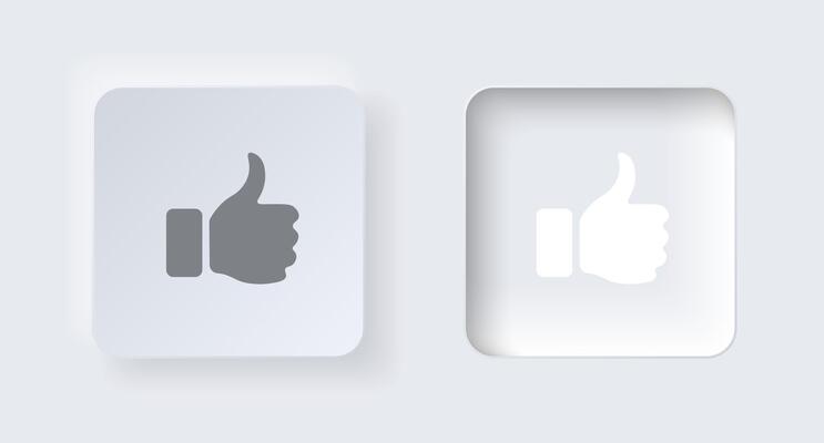 Neumorphic on and off button for interface application or web design. Simple elegant neumorphism trendy designs element UI components isolated on white background.