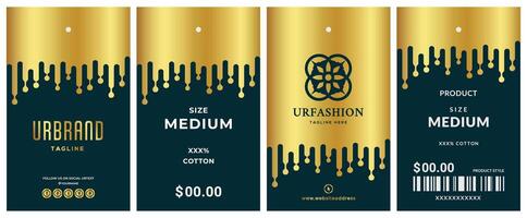 Golden gradient color luxurious hang tag design with price tag for gorgeous garments product packaging label. vector