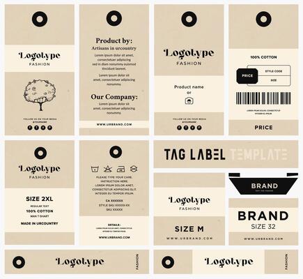 Minimal cool color modern soft look hang tag to price tag for all garments apparel and any industry label packaging design.