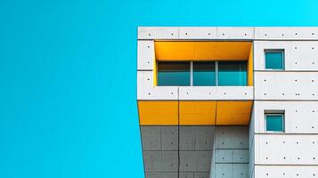 A minimalist building against on clear blue sky, modernity and simplicity photo