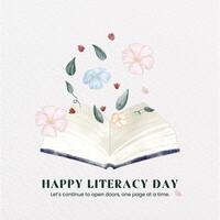 Full Color Watercolor Illustration Literacy Day Instagram Post template