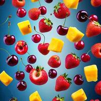 Whimsical Fruits Soaring Against Gradient Background photo