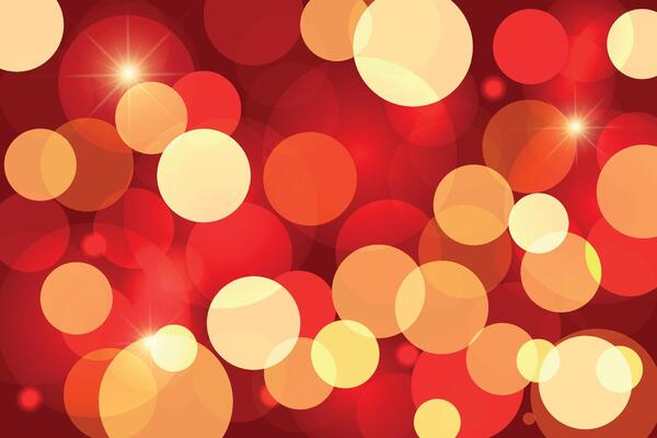 Red festive background with golden lights. Christmas or New Year background.